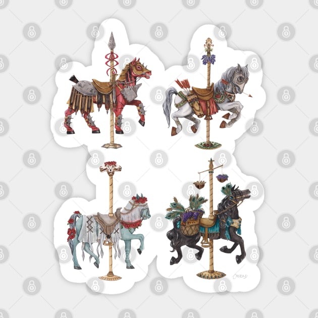 Four Carousel Horses of the Apocalypse Vertical Sticker by catherold